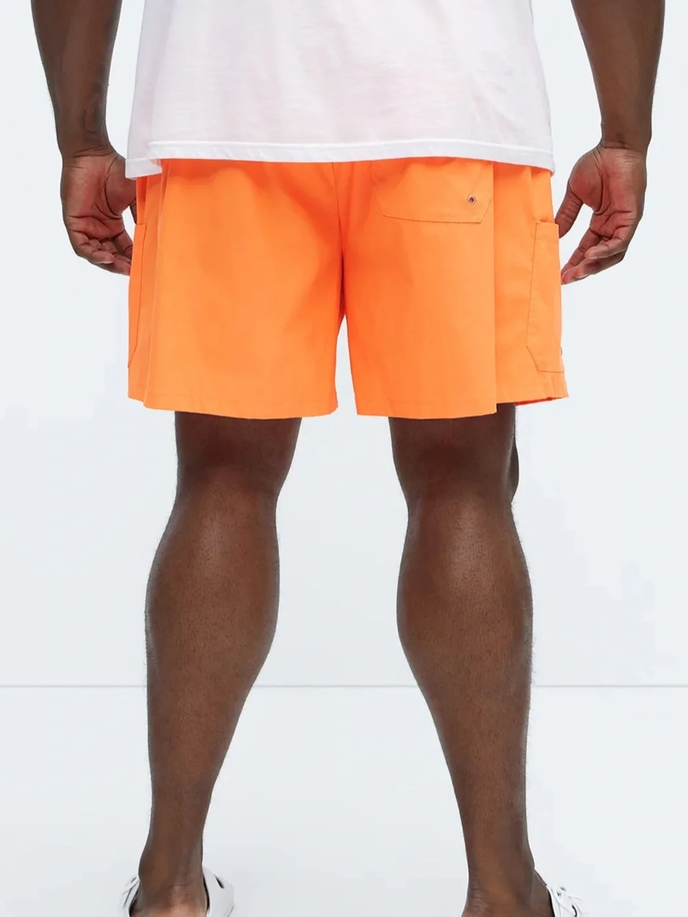 Fashion Nova Neon Orange Cargo Swim Trunks with Drawstring